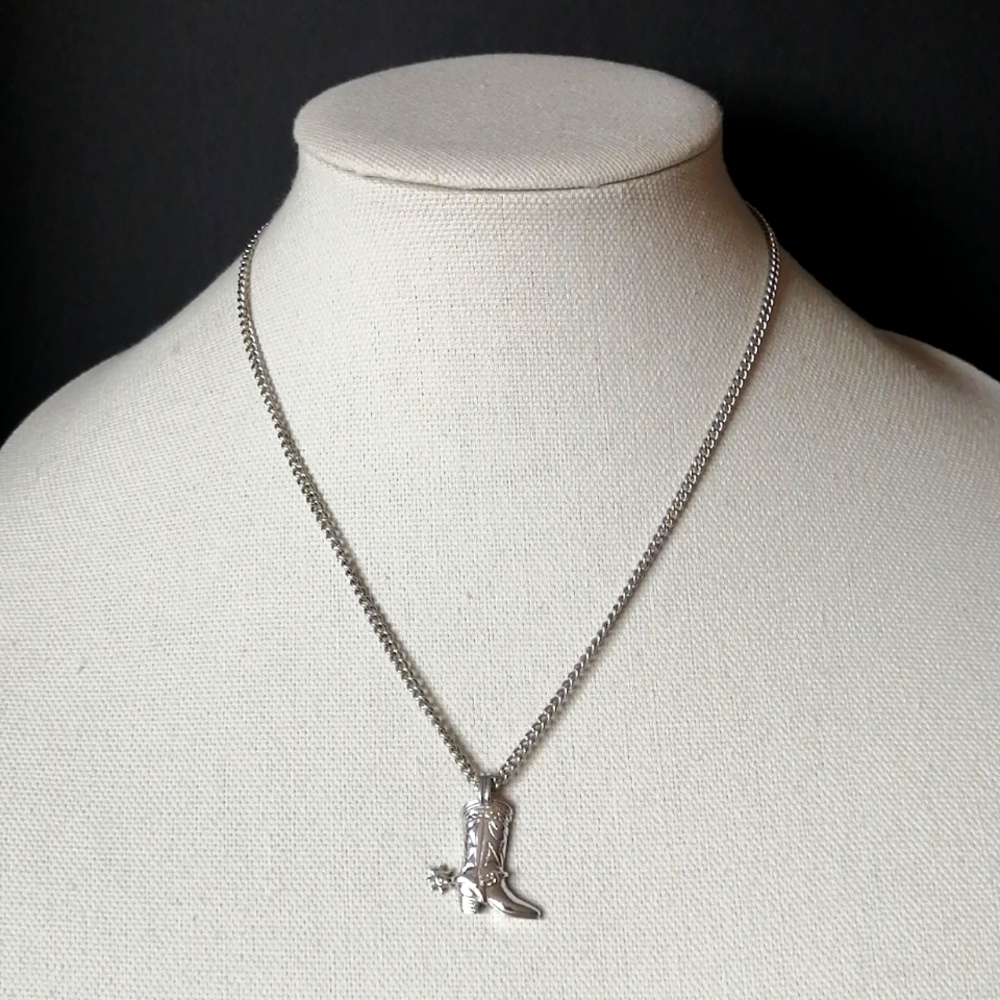 Vintage 1979 Avon Necklace Western Boot Spur Silver Pendant